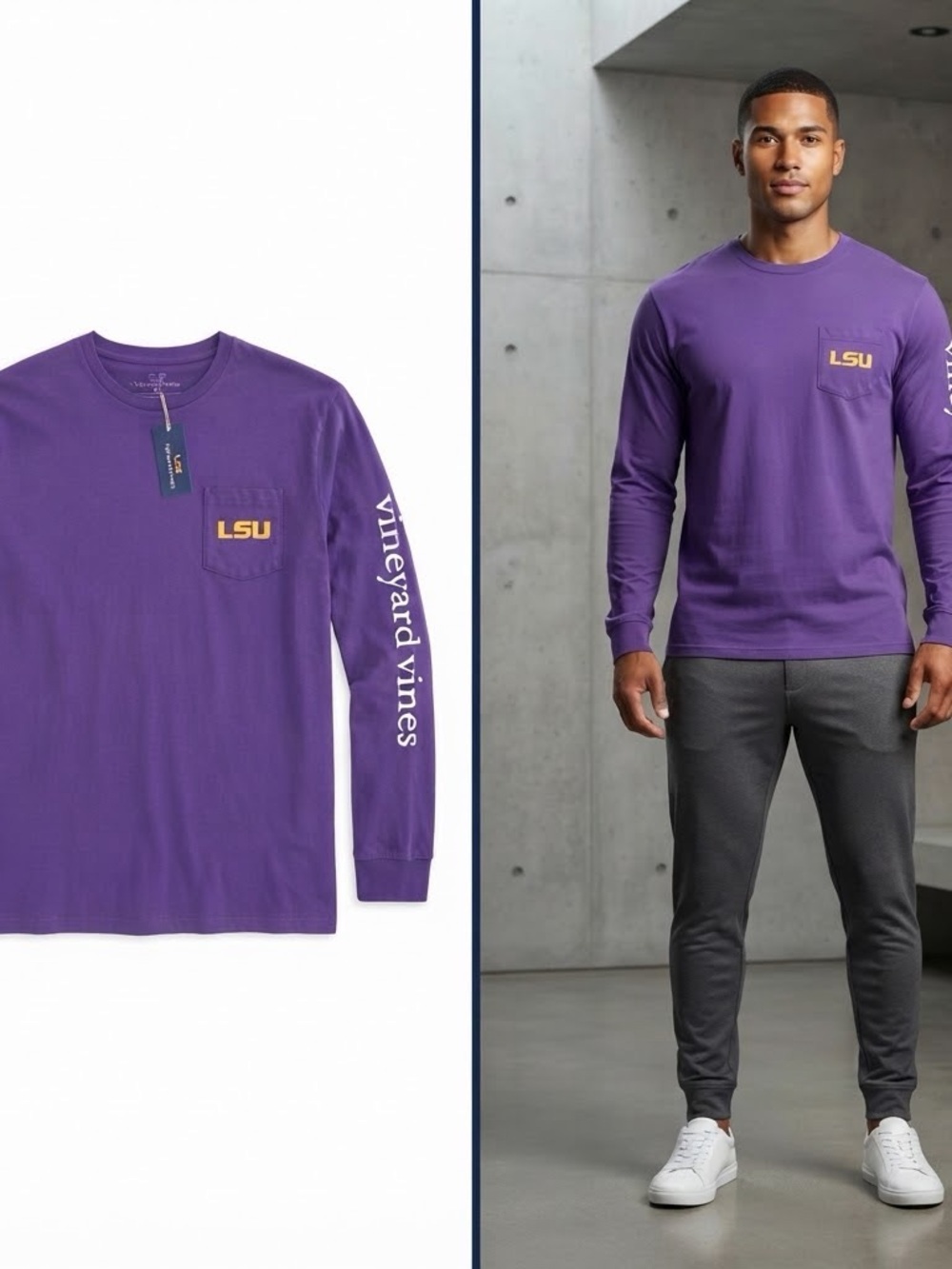 Vineyard Vines Purple LSU Long-Sleeve Pocket Tee 2XL